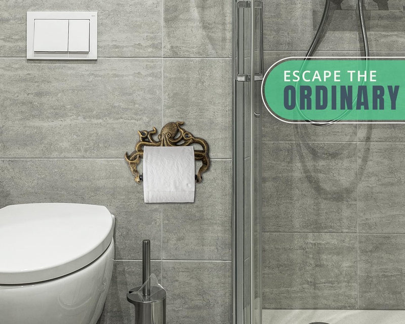 Decoratieve gietijzeren toiletpapierrolhouder Octopus decor voor badkamer Octopus nautische badkameraccessoires inclusief schroeven en pluggen - goud en zwart