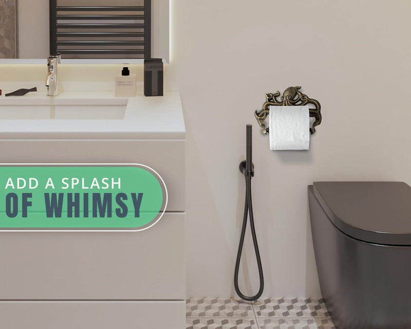 Decoratieve gietijzeren toiletpapierrolhouder Octopus decor voor badkamer Octopus nautische badkameraccessoires inclusief schroeven en pluggen - goud en zwart