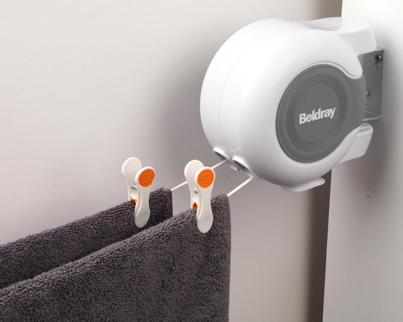 Uitschuifbare waslijn - 26 m waslijn voor binnen en buiten, droogrek voor badkamer, camping, tuin, reizen, intrekbare dubbele waslijn, flexibele roterende muurbevestiging