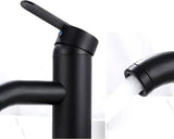 Badkamerwastafelkraan, zwart, eengreepskraan, badkamer, warm en koud water wastafelbatterij, roestvrijstalen kraan met toevoerslang, voor badkamer en wastafel op aanrecht, eenvoudige installatie