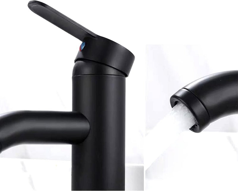 Badkamerwastafelkraan, zwart, eengreepskraan, badkamer, warm en koud water wastafelbatterij, roestvrijstalen kraan met toevoerslang, voor badkamer en wastafel op aanrecht, eenvoudige installatie