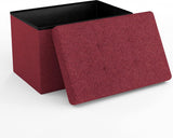 Opvouwbare zitbank, 49 x 30 x 30 cm, granaatrood, zitkubus met opbergruimte en deksel van stof met uitsparingen, zitkubus, voetensteun, opbergdoos, kist, zitkruk