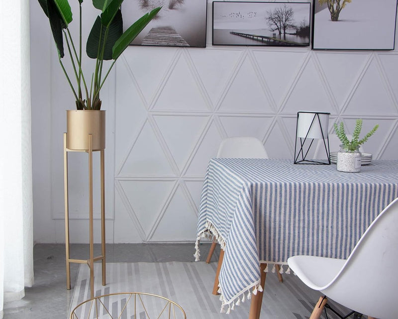 Rechthoekig tafelkleed in linnenlook met strepen en kwastjes, afwasbaar, oliebestendig, vlekbescherming, onderhoudsvriendelijk tafelkleed voor binnen, buiten, tuin, eetkamer, feest, festivals, 140x200 cm