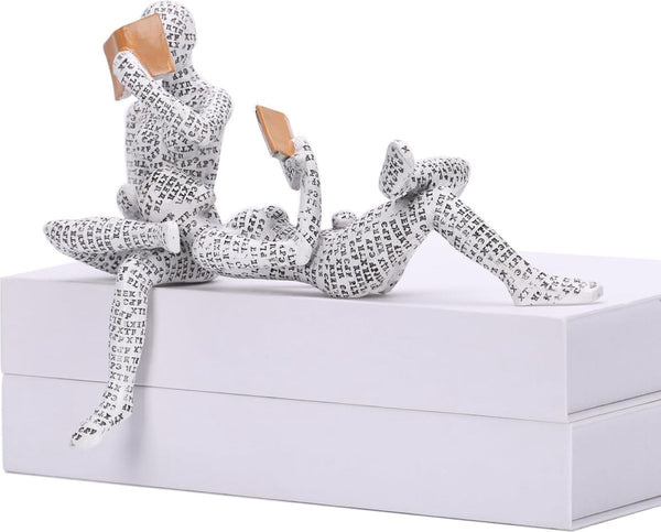 Figuur decoratie voor plank, kleine lezende vrouwen gevormde sculptuur gepersonaliseerd handbeschilderd lezen schurk desktop boeken plank handwerk standbeeld (stijl B)