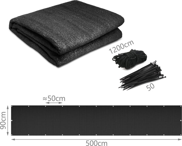Balkonscherm, inkijkbescherming, balkonscherm voor terras en hek, HDPE-weefsel, uv-bescherming, weerbestendig, zwart, 90 x 500 cm