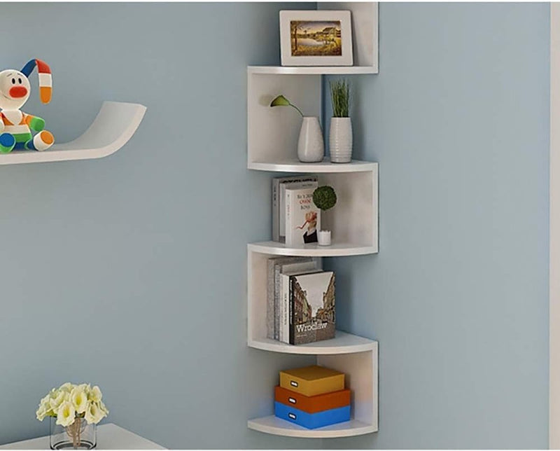 Wandgemonteerde hoekplanken, klassieke radiale hoekwandplank met 5 lagen voor opslag, boekenkast