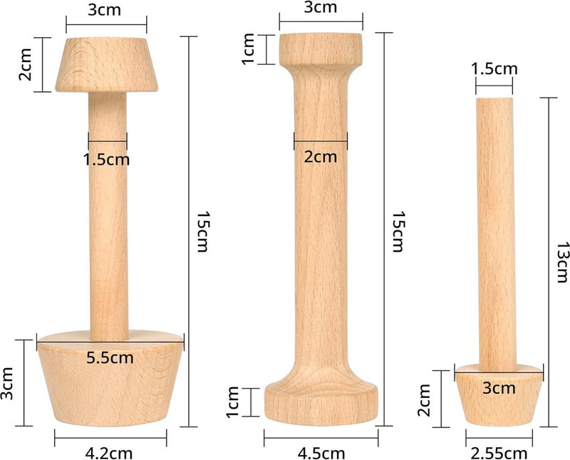 Aardappelstamper hout [3 maten] - dubbelzijdige kruidenstamper voor zuurkool, taarten, deeg, mini-eier- en cheesecakes - voedselveilig bakken accessoires voor het persen en vormen