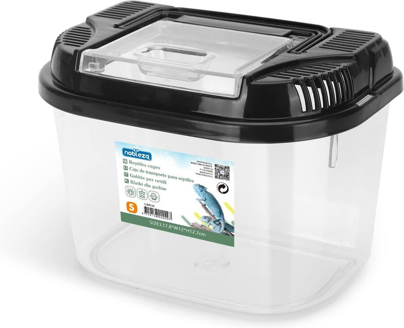 Terrarium voor reptielen en amfibieën, transparante kunststof reptielenkweekbox voor schildpad, hagedis, spide, hoornkikker, draagbare reptielenvoederbox, S (L17,8 x B 12 x H 12,7 cm)