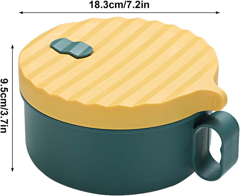 Japanse kom met deksel, 1200 ml ramenkom, plastic soepkom en verwijderbare roestvrijstalen voering, ramenkom, saladecontainer voor bij eetstokjes, Japans servies (geelgroen)