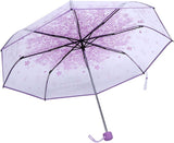 Sakura Zakparaplu, transparante paraplu met bloemen, zakparaplu, prinsessenkap, patroon, bloemen, licht, doorzichtig, windbestendig, reisparaplu, diameter 93 cm, lichtpaars