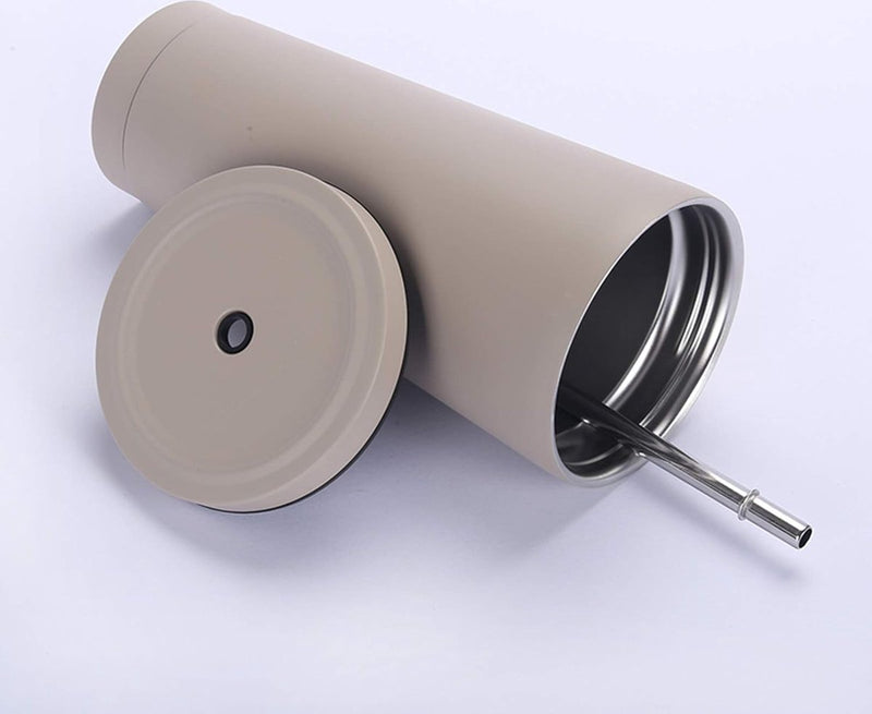 750 ml/25 oz roestvrijstalen mok met rietje en deksel, BPA-vrije vacuüm geïsoleerde thermische mok, koffiemok om mee te nemen, reismok, geïsoleerde mok voor ijskoud of warm drinken (lichtgrijs)