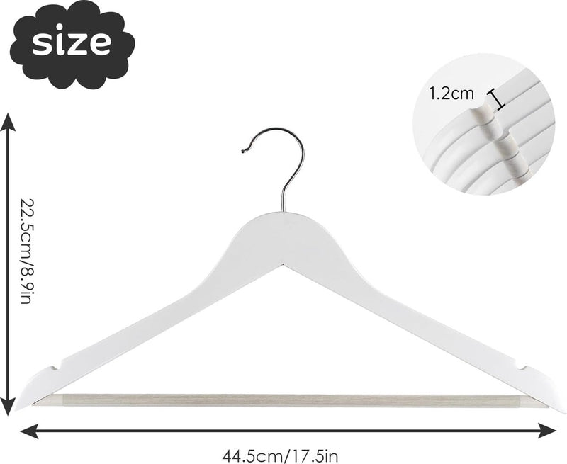 20 stuks houten kleerhangers sterke houten kleerhangers met 360° haak transparante antislipstrip en schouderinkepingen voor bretels, jassen, jassen, pakken (wit)