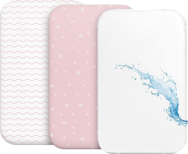 2 x hoeslaken van 100% katoen met elastische band, 1 x matrasbeschermer van 100% waterdicht materiaal, set van 3, 50 x 83 cm, roze