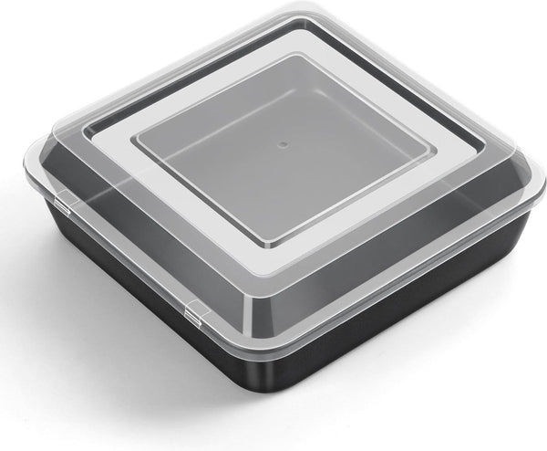 Vierkante taartvorm, roestvrijstalen ovenschaal met luchtdicht deksel, anti-aanbaklaag, rechthoekig, perfect voor lasagne/brownie/cake, gezond en gemakkelijk te reinigen, 21 x 21 x 5 cm
