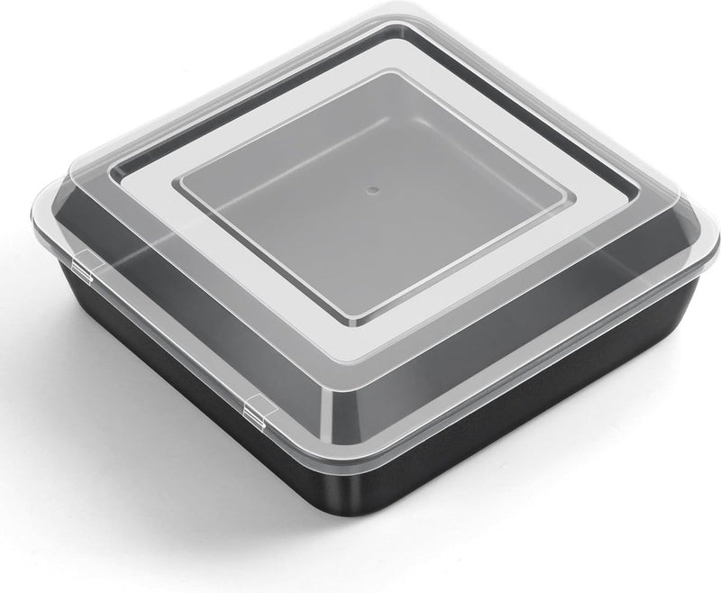 Vierkante taartvorm, roestvrijstalen ovenschaal met luchtdicht deksel, anti-aanbaklaag, rechthoekig, perfect voor lasagne/brownie/cake, gezond en gemakkelijk te reinigen, 21 x 21 x 5 cm