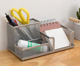 Kinderen potloodhouder draad metaal kantoor pennenhouder penorganisator vierkant metalen gaas kantooropslag kaptafel (zilver)