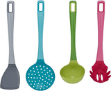Keuken gadgets Set van 4 - (spatel siliconen, soeplepel, schuimlepel, spaghettilepel) keukengerei, spatel kunststof, pollepel, schuimspaan, spaghetti lepel, keukenhulp