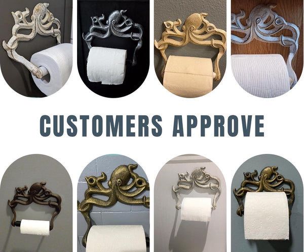 Decoratieve gietijzeren toiletpapierrolhouder Octopus decor voor badkamer Octopus nautische badkameraccessoires inclusief schroeven en pluggen - goud en zwart