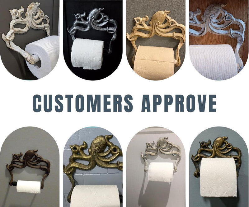 Decoratieve gietijzeren toiletpapierrolhouder Octopus decor voor badkamer Octopus nautische badkameraccessoires inclusief schroeven en pluggen - goud en zwart