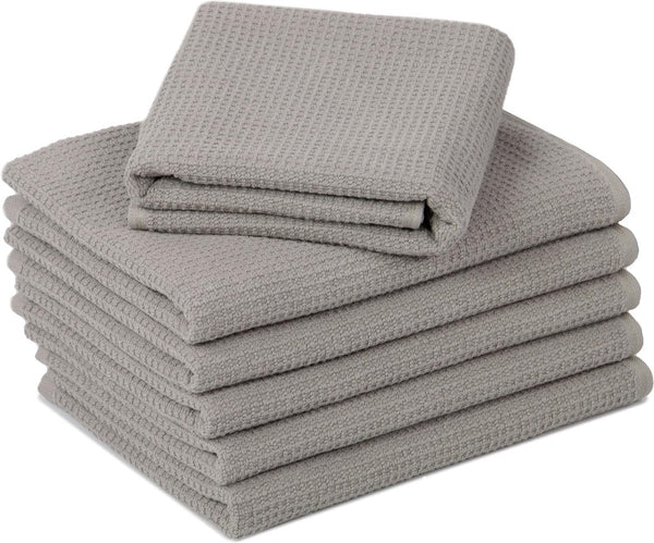 Set van 6 handdoeken wafelpique, 100% katoen, 50x70 cm, Stone