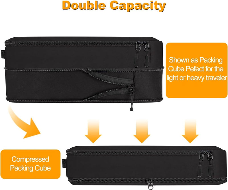 Compressieverpakkingsblokjes, set van 8, reisverpakkingsblokjes voor handbagage, compressiekofferorganizer, tassenset en reisblokjes (8 stuks, zwart)