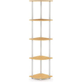 Turn-N-Tube 5-laags hoekdisplay, multifunctionele boekenkast, opbergplank, ronde buis, beukenhout/wit, 29,5 x 29,5 x 146,6 cm