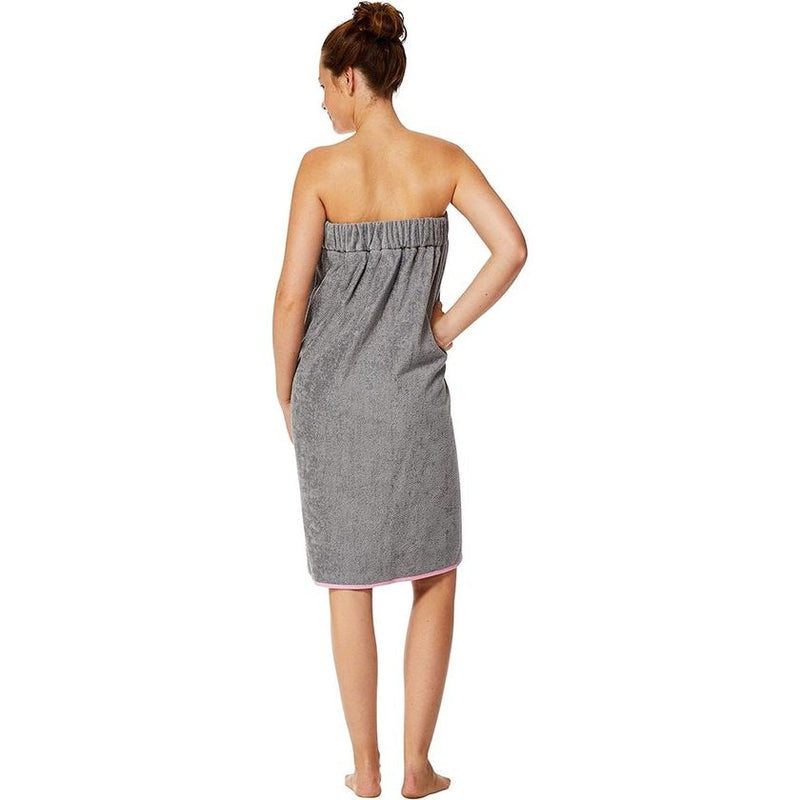 Sowel® Saunakilt voor dames, 100% biologisch katoen, saunahanddoek met klittenbandsluiting en elastiek, saunahanddoek knielang, 80 x 130 cm, grijs/roze