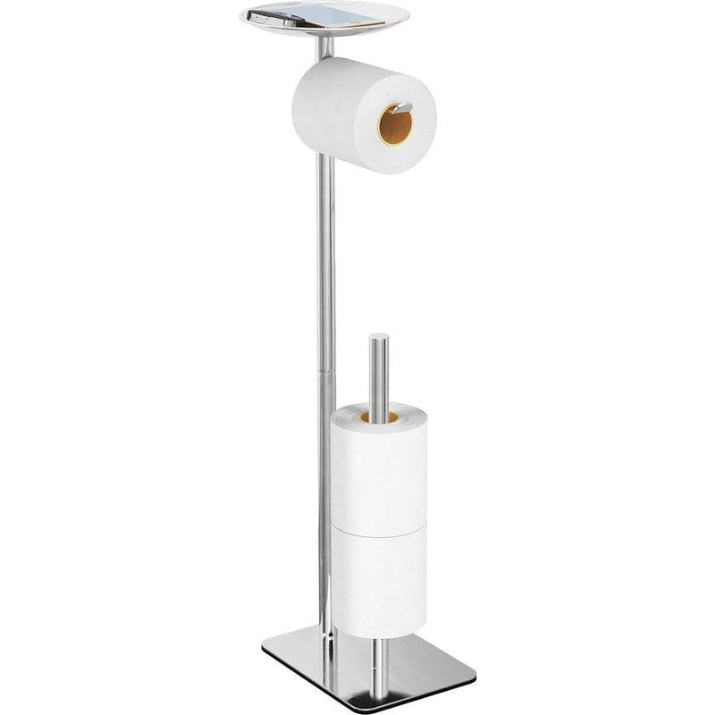 Freestanding Toilet Paper Holder with Reserve, 304 Stainless Steel Toilet Paper Dispenser Paper Roll Storage Rack for 4 Large Rolls, with Base Waterproof, Rustproof Modern Matt (Silver)