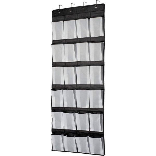 Over de deur schoenenorganizer - multifunctionele hangende organisatoren, hangende opbergtas voor slaapkamer, badkamer, kast, schoenenopslag hangend - 24 zakken - Zwart