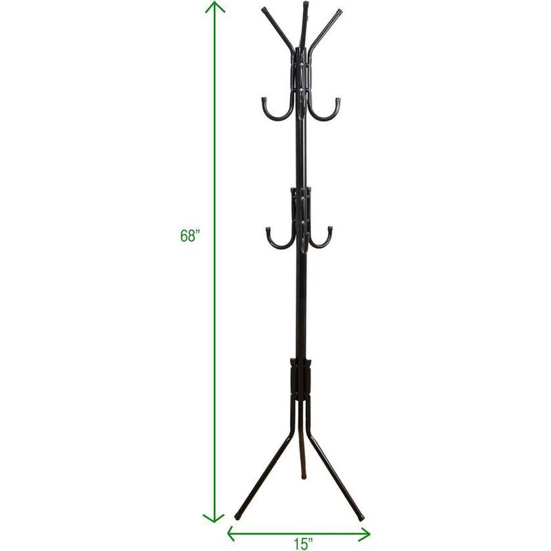 Staande metalen kapstok hoedenhanger 11 haken voor jas, tas, sjaal, parapluboomstandaard, zwart