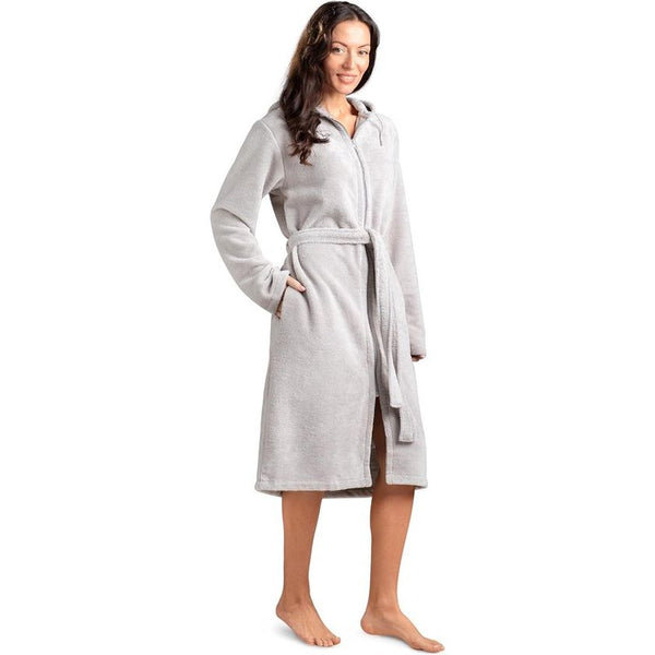 Badjas voor dames met ritssluiting en capuchon, wollig van superzacht Öko-Tex katoen