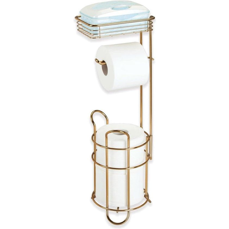 Toilet Roll Holder, Elegant Metal Toilet Paper Roll Holder, Toilet Roll Holder with Shelf, Convenient Storage for the Bathroom, Brass colour