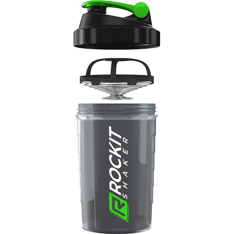 Rockitz Premium Proteïne Shaker 500 ml, eersteklas mengfunctie met infusiezeef, voor super romige fitness, eiwitshakes, proteïneshake beker, zwart, groen