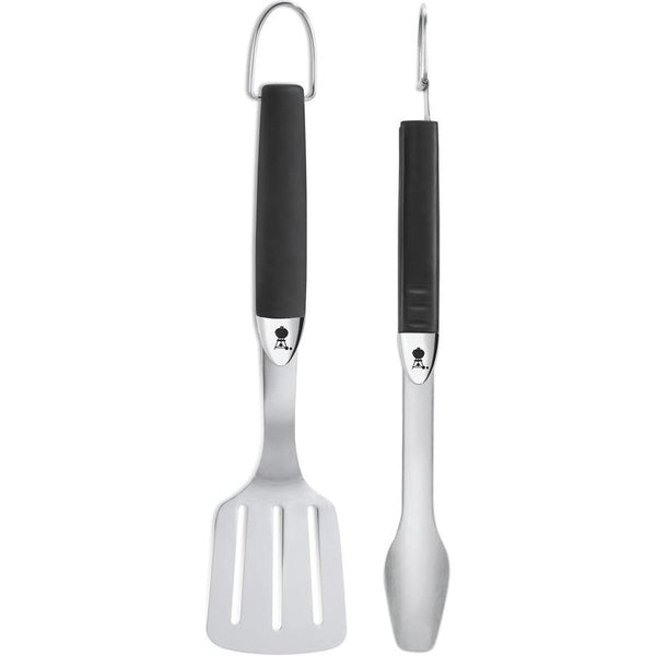 Compact grillbestek, roestvrij staal en zwart, 2-delig