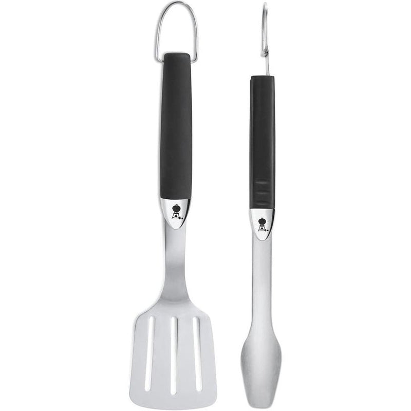 Compact grillbestek, roestvrij staal en zwart, 2-delig