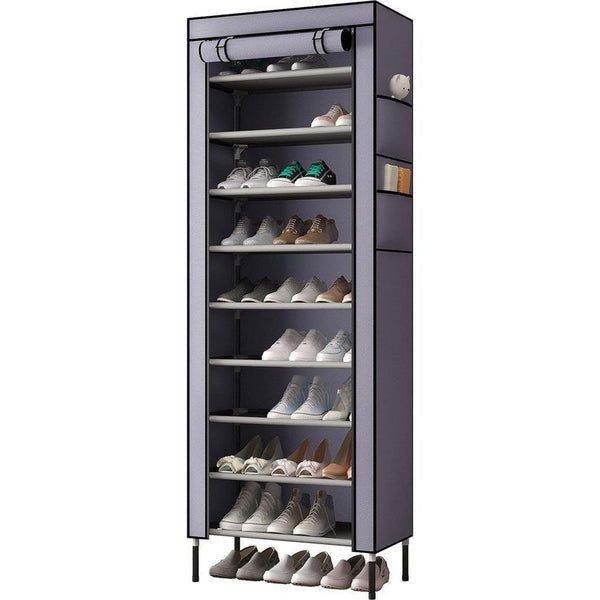 10 lagen extra dikke staven stevige schoenenkast opbergorganizer standaard 58 x 28 x 170 cm met extra dikke Oxford-stof stofdichte hoes biedt plaats aan maximaal 30 paar schoenen grijs