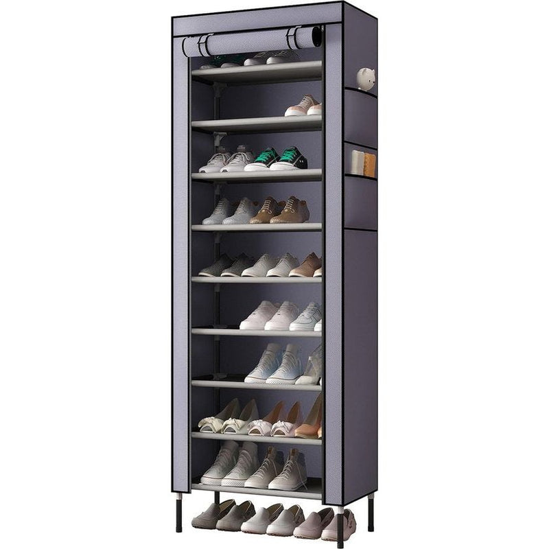 10 lagen extra dikke staven stevige schoenenkast opbergorganizer standaard 58 x 28 x 170 cm met extra dikke Oxford-stof stofdichte hoes biedt plaats aan maximaal 30 paar schoenen grijs