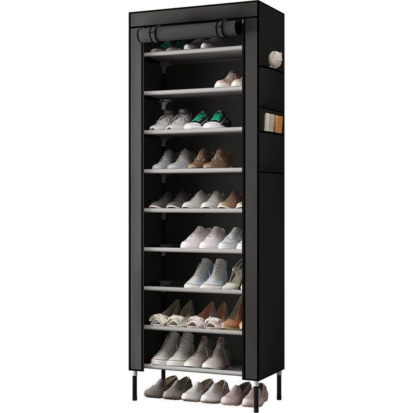 10 lagen 16 mm extra dikke staven stevige schoenenkast opbergorganizer standaard 58 x 28 x 170 cm met extra dikke Oxford stof stofdichte hoes houdt tot zwart