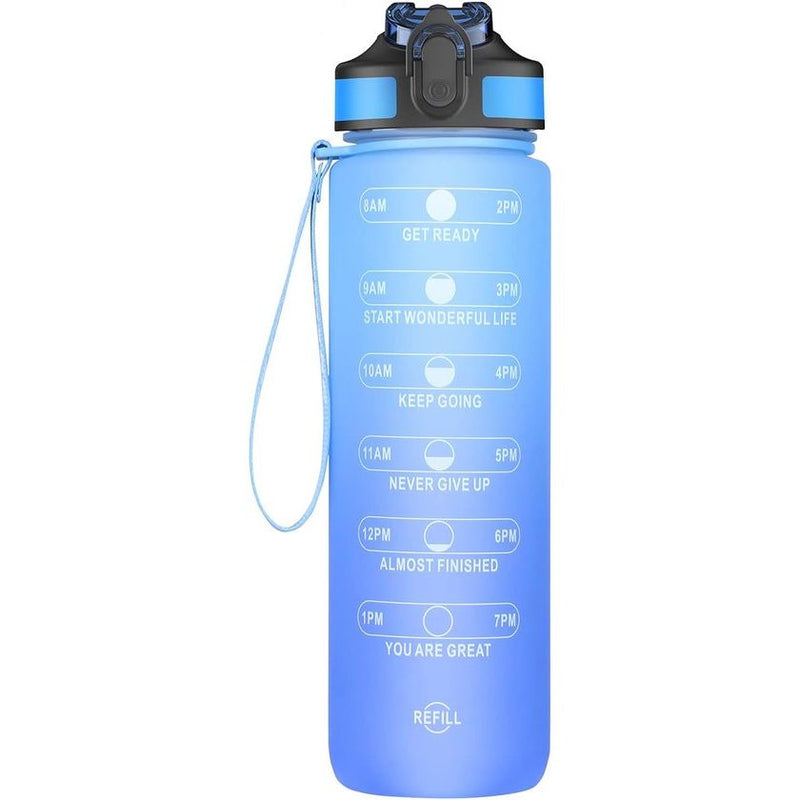 Tritan drinkflessen 1 Liter met BPA-vrij rietje, 1l Waterfles met tijdstempel, lekvrije Sportwaterflessen met scharnierend deksel voor Fitness Gym Yoga Trips