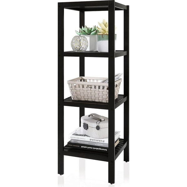 Badkameropbergrek, 4 niveaus, bamboerek, organizer, multifunctioneel rek voor woonkamer, slaapkamer, keuken (zwart)