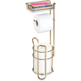 Toilet Roll Holder, Elegant Metal Toilet Paper Roll Holder, Toilet Roll Holder with Shelf, Convenient Storage for the Bathroom, Brass colour