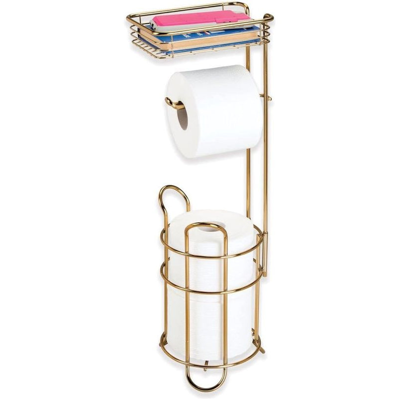 Toilet Roll Holder, Elegant Metal Toilet Paper Roll Holder, Toilet Roll Holder with Shelf, Convenient Storage for the Bathroom, Brass colour