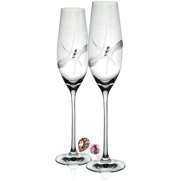 Champagneglazen kristal champagneglazen luxe decoratie set 2 210 ml, handgemaakte Prosecco glazen cristallin glas diamant geschikt als huwelijkscadeau voor bruidspaar