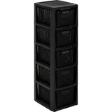 Home essentiële plank in rotan design, BPA-vrij kunststof PP, zwart, 29,5 x 24 x 80 cm, 5 manden.