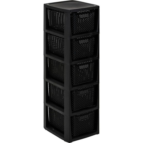 Home essentiële plank in rotan design, BPA-vrij kunststof PP, zwart, 29,5 x 24 x 80 cm, 5 manden.