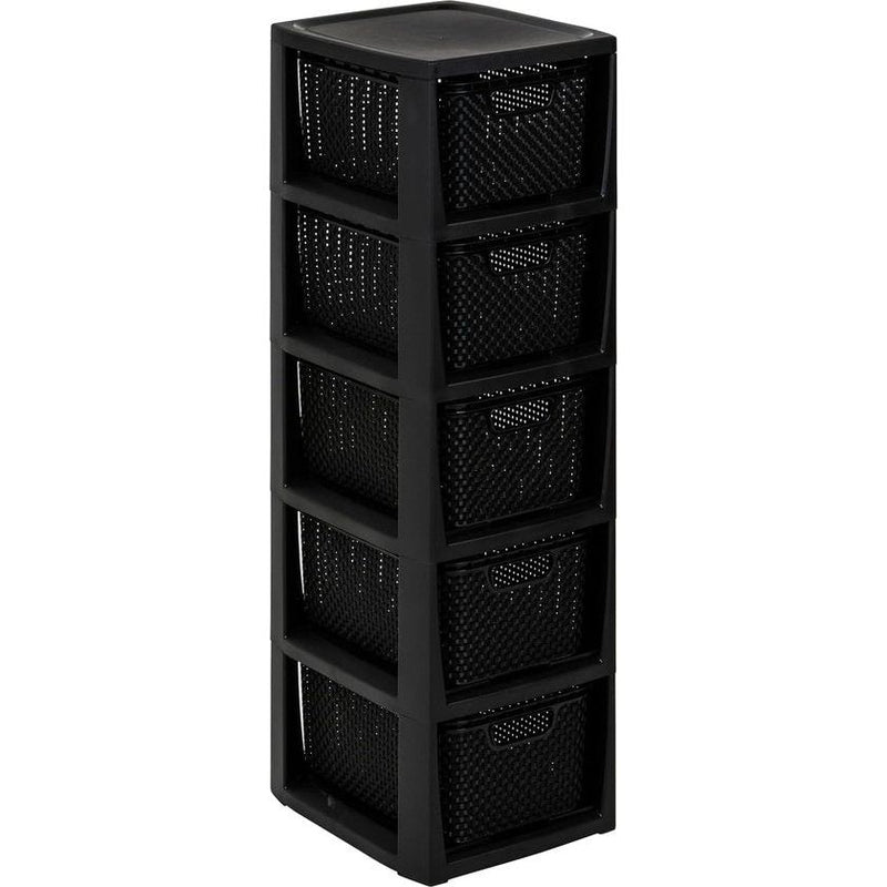 Home essentiële plank in rotan design, BPA-vrij kunststof PP, zwart, 29,5 x 24 x 80 cm, 5 manden.