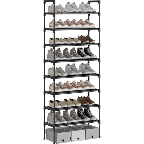 8-laags zwarte verstelbare schoenenrekken Schoenenopslag Hoog schoenenrek Organisator Plankhouder Standaard voor 24 paar schoenen, 56 x 30 x 140 cm, extra robuuste constructie