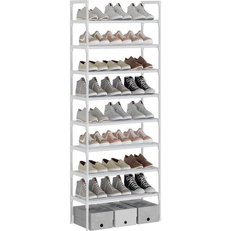 8-laags witte verstelbare schoenenrekken, schoenenopslag, hoge schoenenrek, organizer, plankhouder, standaard voor 24 paar schoenen, 56 x 30 x 140 cm, extra robuuste constructie