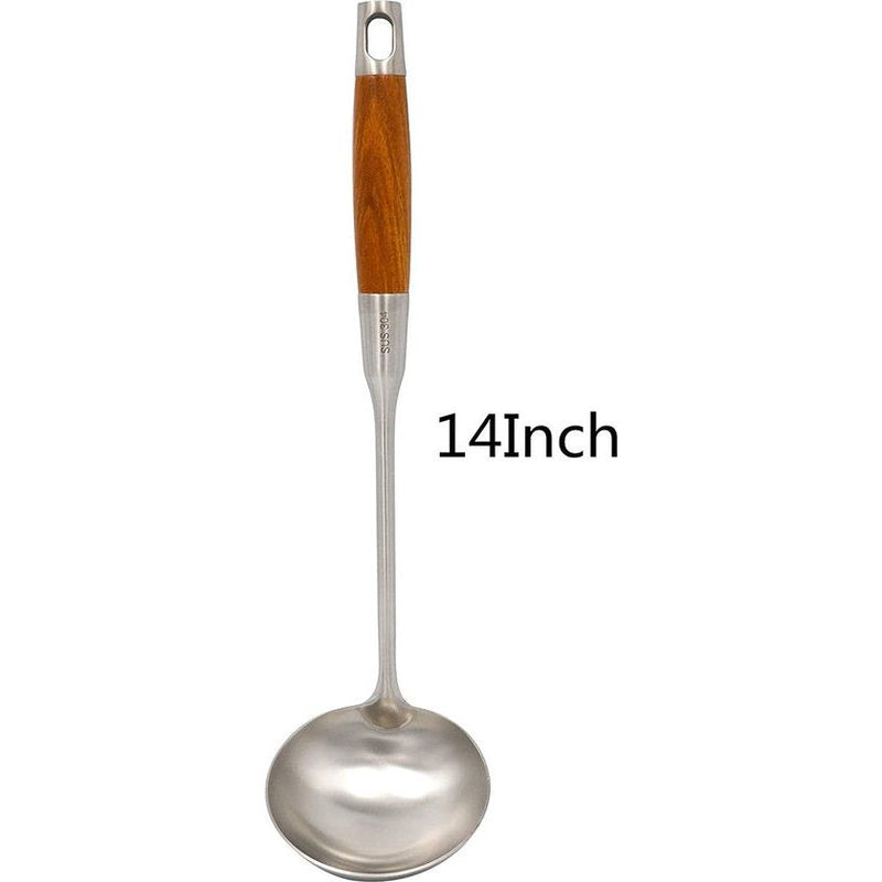 Suppenkelle mit langem Holzgriff 304 Edelstahl Utensilien (B-Ladle)