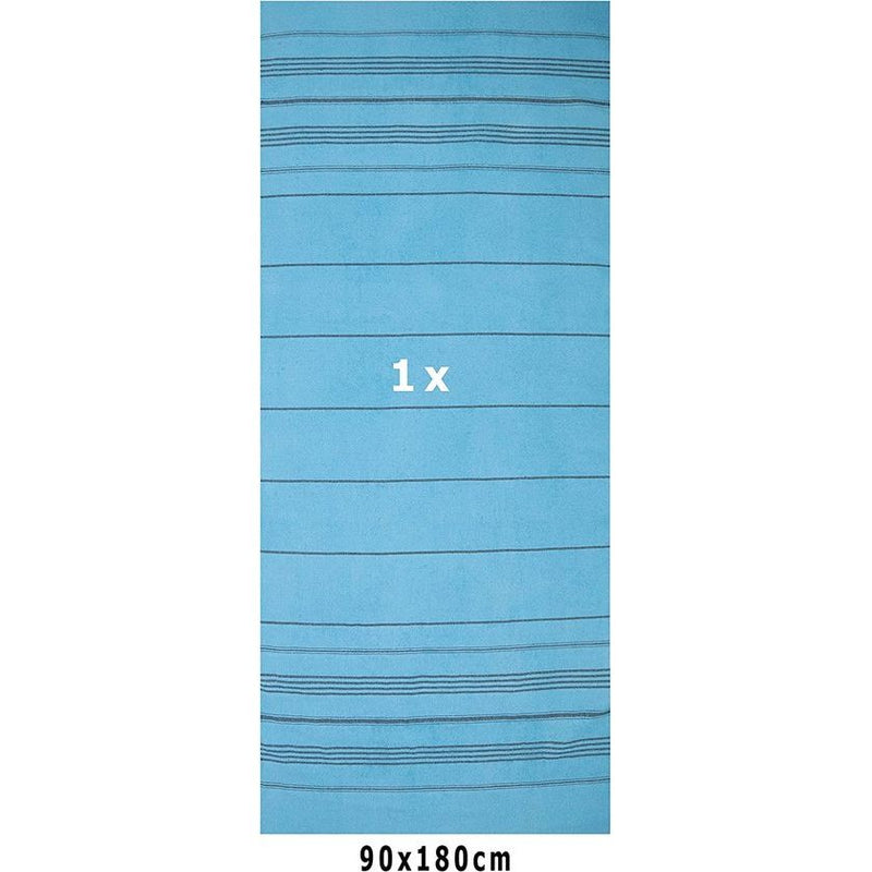 grote strandhanddoek - saunahanddoek van 100% katoen - lighanddoek - 90x180 cm - lijnen - kleur aqua